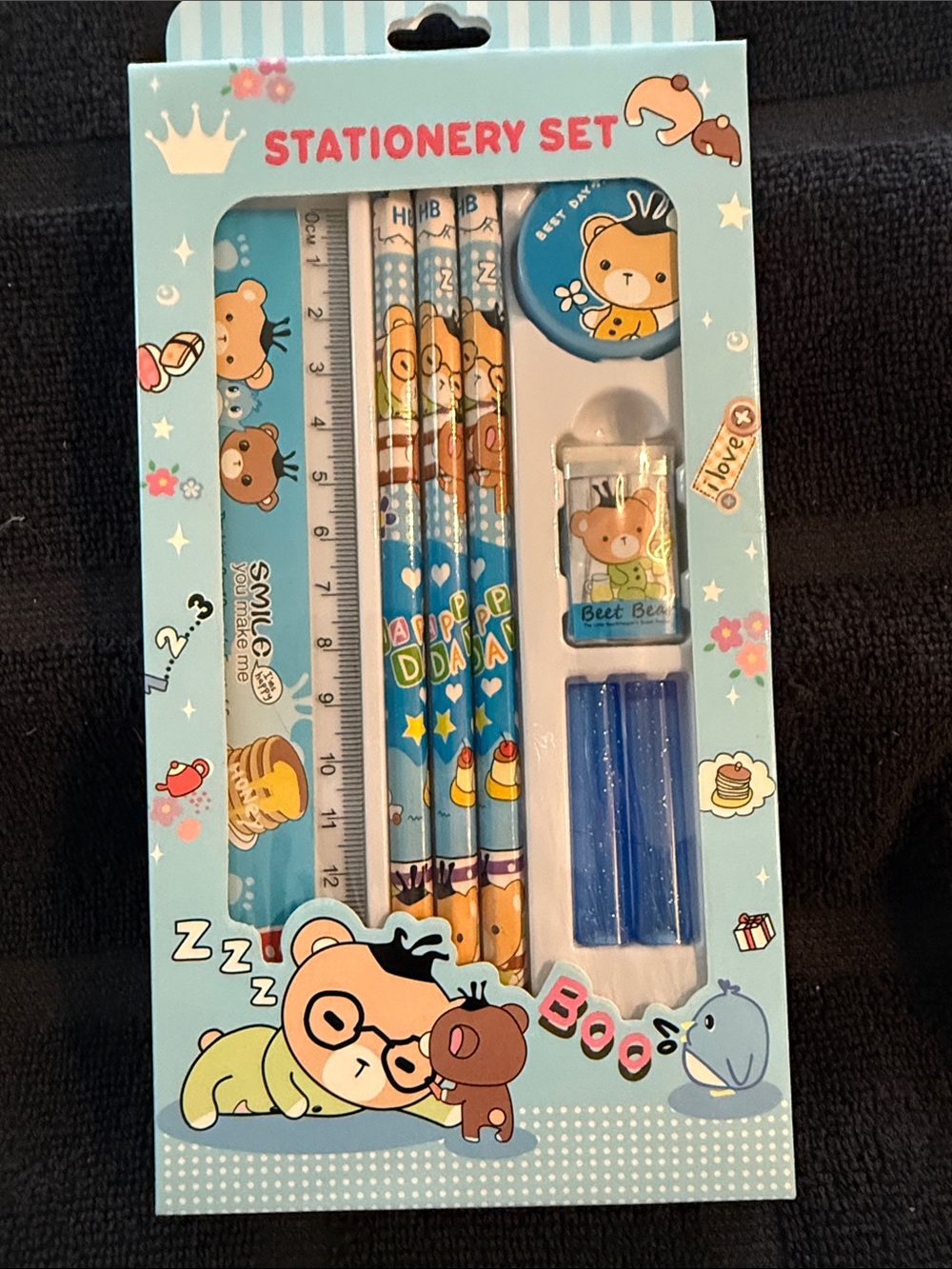 Blue Bear Kids Stationery Set - Pencil, Ruler & Sharpener